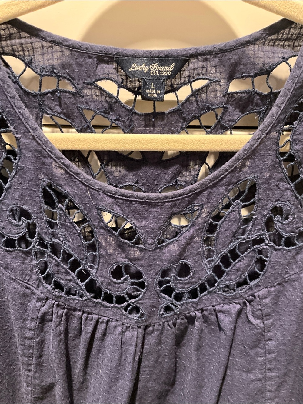 Lucky Brand Navy Crochet Yoke sleeveless top - Picture 3 of 5